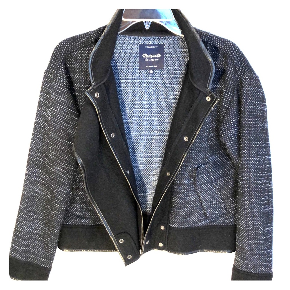 Madewell bomber jacket black blue tweed wool Med - Picture 4 of 8
